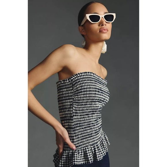 Anthropologie Smocked Strapless Gingham Tube Top + Ruffle Hem, Strapless - Picture 4 of 6